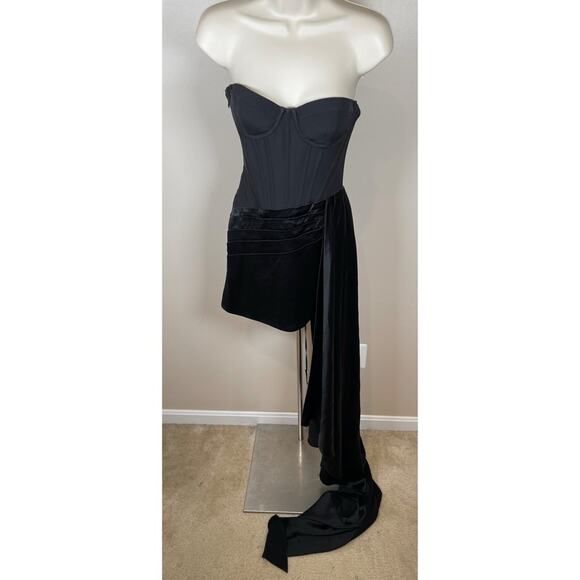 Retrofete Bustier Lace Up Ruched Draped Black Mini Dress Size XS - Picture 2 of 8